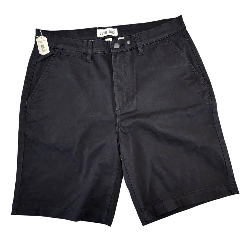 Devil-Dog Dungarees Mens Black‎ Chino Shorts Size 32 Flat Front Casual